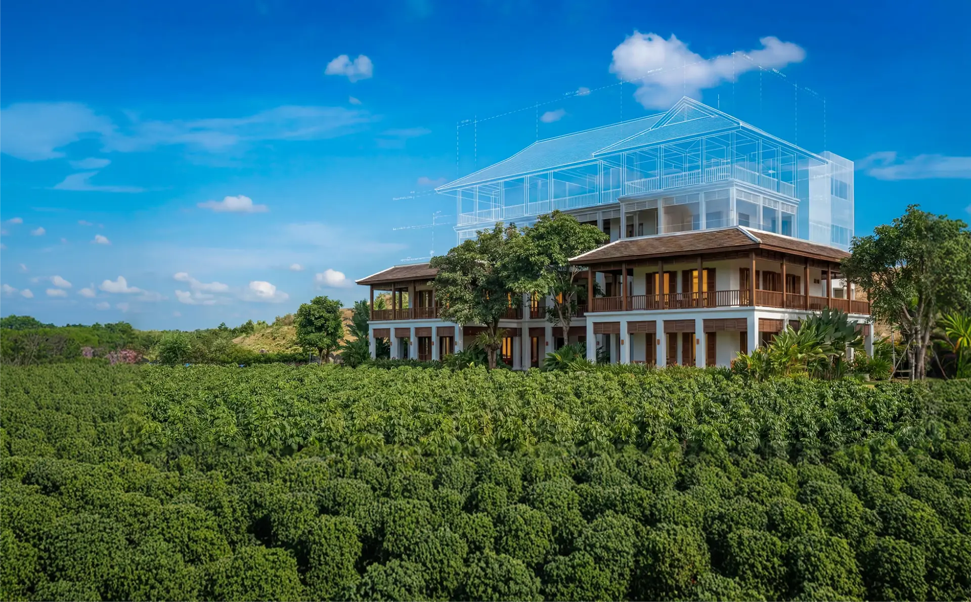 Maison Pepper taking shape above the pepper fields of Kampot, Cambodia